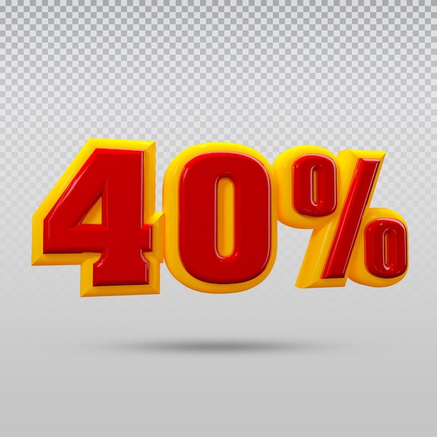 Collection de rendu 3D numéro 40 pour cent avec couleur or et rouge