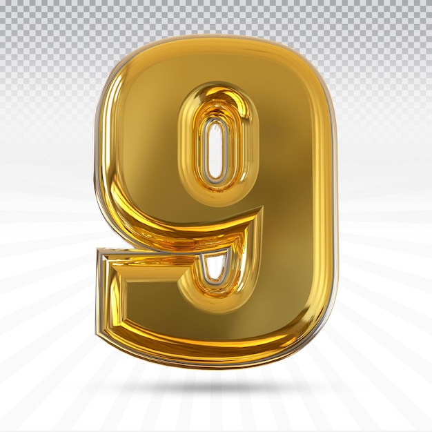 Collection de rendu 3D numéro 9 avec couleur or et blanc