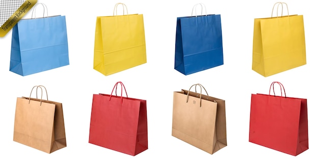 Collection de sacs en papier recyclable vue latérale blanche sur blanc
