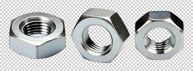 Collection set of metal nuts isolated on transparent background png psd