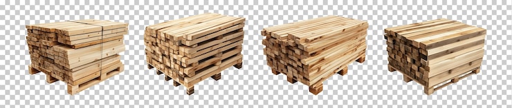 PSD collection set of stacked wooden planks on pallets isolated on transparent background png psd
