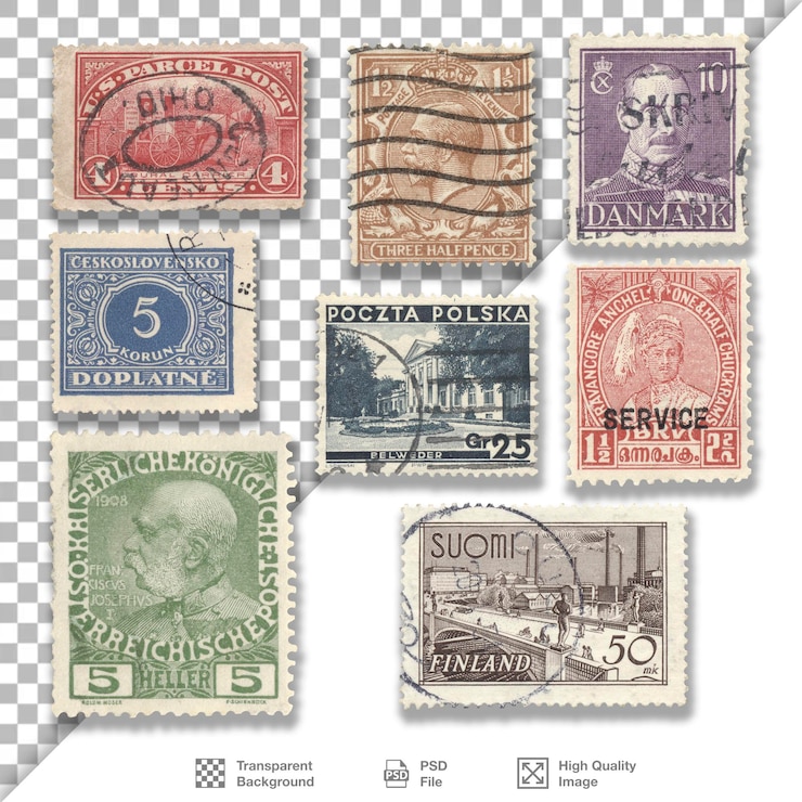 PSD une collection de timbres vintage de différents pays
