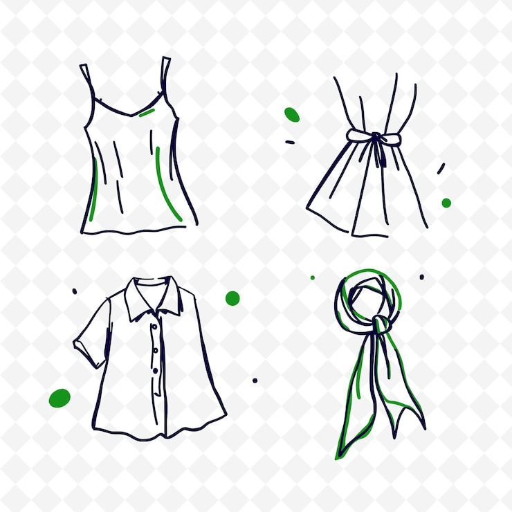 PSD une collection de vêtements dont l'un a un nœud vert et l'autre a un ruban vert autour de i