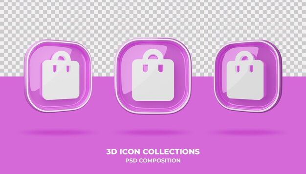 Collections d'icônes 3D sur badge rose