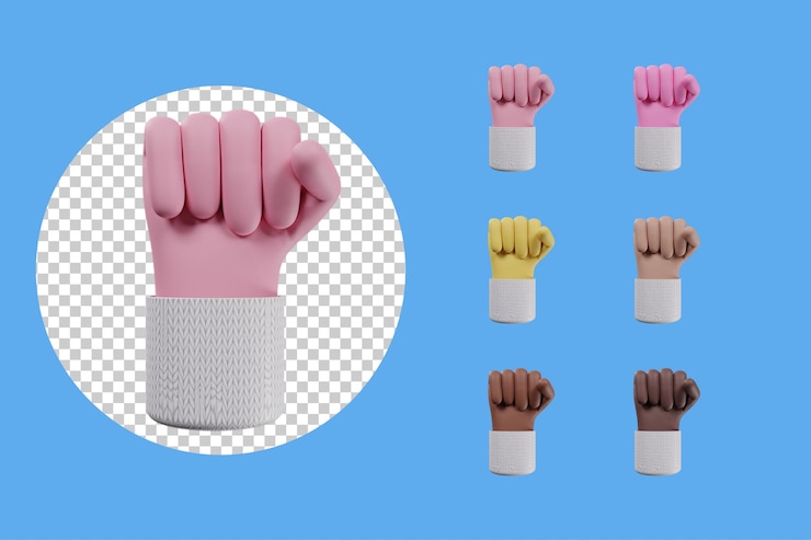 PSD collezione 3d con le mani che mostrano il pugno