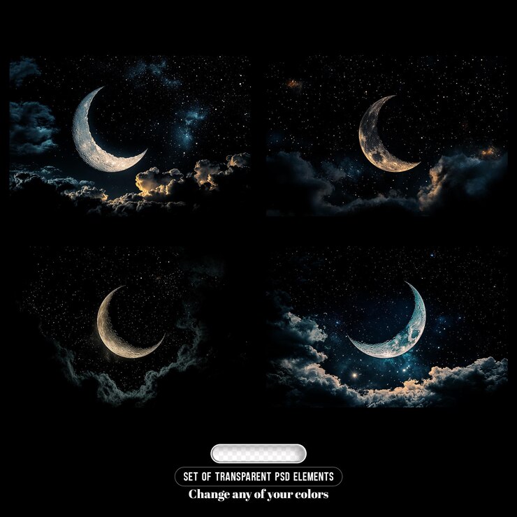 PSD collezione della luna nel cielo notturno nelle nuvole