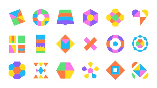 Collezione di arrangiamenti di forme geometriche colorate