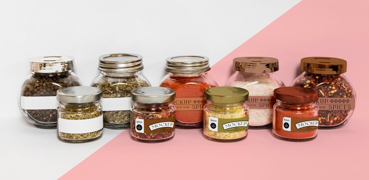 PSD collezione di barattoli di etichettatura con spezie
