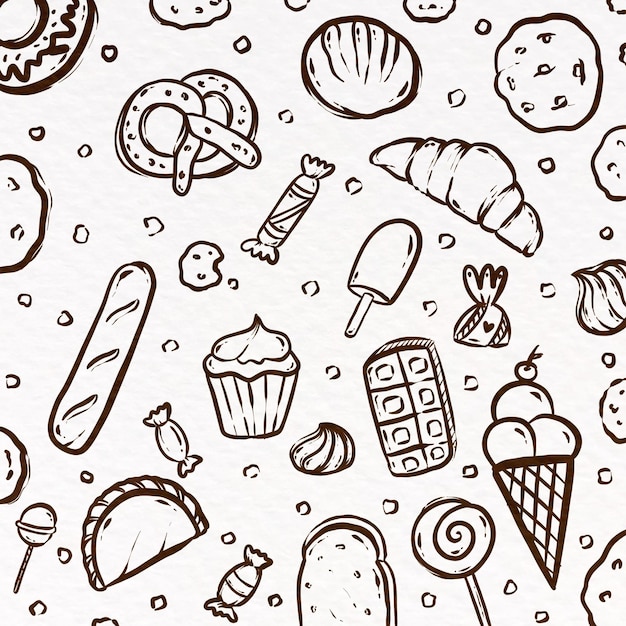Collezione di caramelle e cioccolato disegnata a mano
