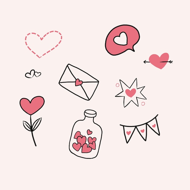 Collezione di carine icone di cuori illustrate