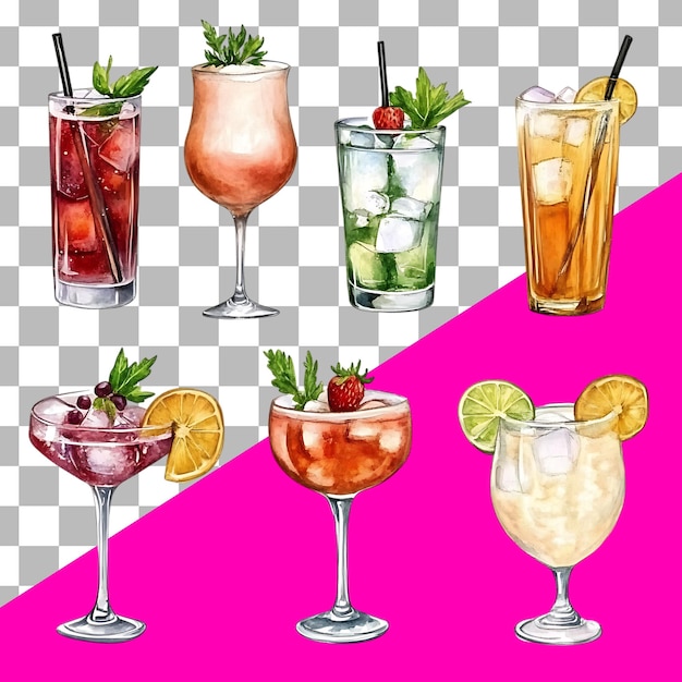 Collezione di cocktail alcolici Illustrazione acquerello Bevande clipart