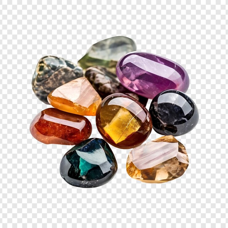 PSD collezione di colorate pietre preziose lucidate, ametista, quarzo e altro ancora