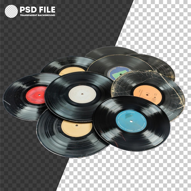Collezione di dischi in vinile vintage con etichette colorate