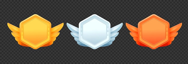 Collezione di distintivi d'oro, argento e bronzo alati PNG
