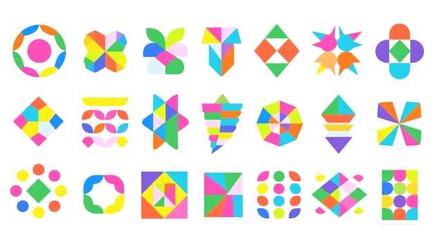 Collezione di forme geometriche colorate e composizioni astratte