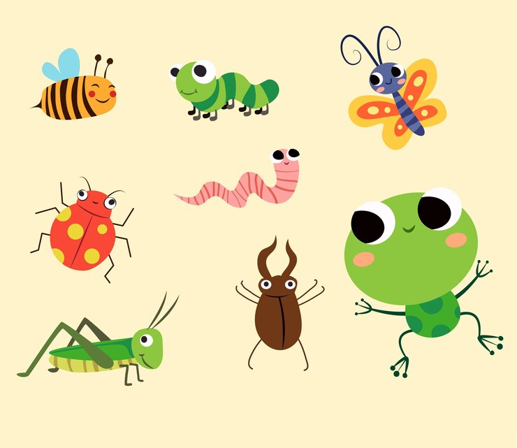 PSD collezione di graziosi insetti e insetti dei cartoni animati