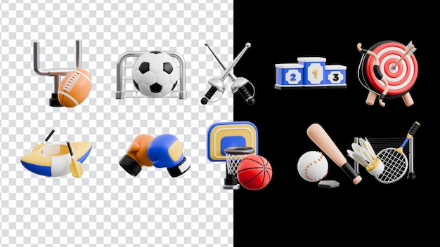 Collezione di icone sportive di cartoni animati 3D