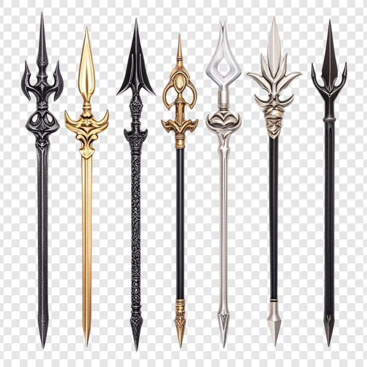 PSD collezione di lance fantasiose ornate armi antiche disegni in metallo