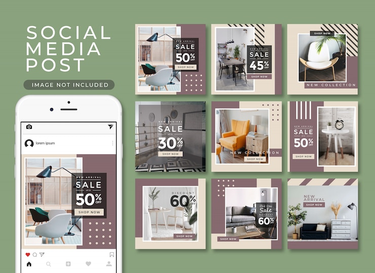 PSD collezione di mobili moderni post per instagram