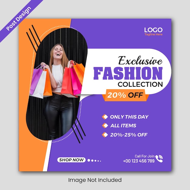 Collezione di moda esclusiva social media instagram post e modello di sconto