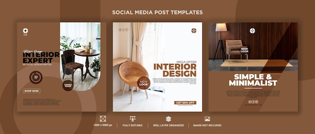 Collezione di modelli di post sui social media minimalisti di mobili