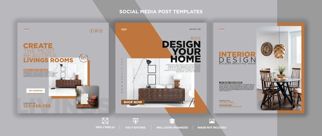 Collezione di modelli di post sui social media minimalisti di mobili