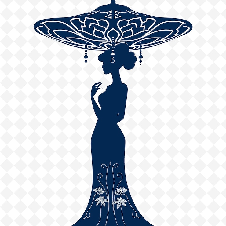 PSD collezione di motivi decorativi ispirati all'art nouveau con disegno di silhouette femminile e illustrazione