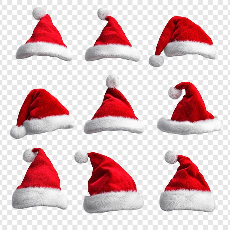 PSD collezione di nove cappelli di babbo natale