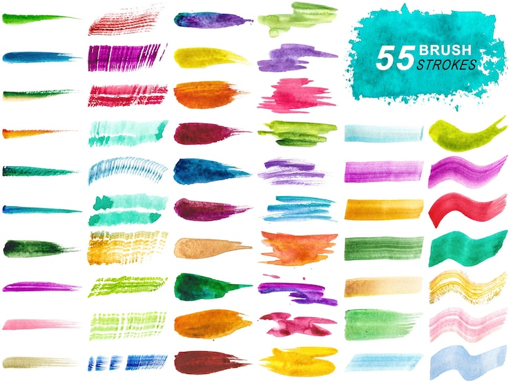 PSD collezione di pennellate colorate ad acquerello e schizzi isolati su uno sfondo trasparente
