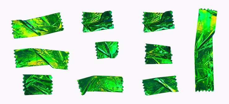 PSD collezione di pezzi di nastro verde strappati isolati