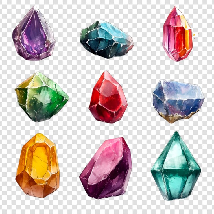 PSD collezione di pietre preziose vibranti acquarello arte cristalli luccicanti pietre preziose
