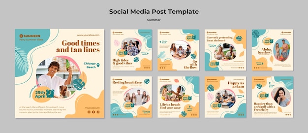 Collezione di post instagram verticali estivi con foglie