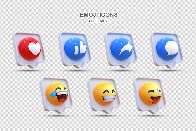 Collezione di reazioni di social media 3D di reazioni emoji