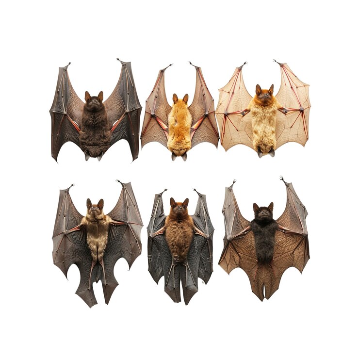 PSD collezione di sei pipistrelli con le ali spalancate