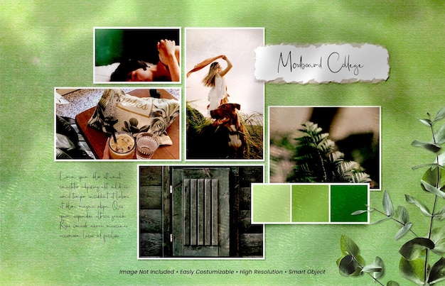 Collezione di set di cornici per foto mockup moodboard verde fotolibro