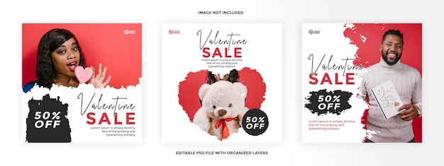 Collezione di set di vendita di San Valentino design del modello di banner post quadrato di social media