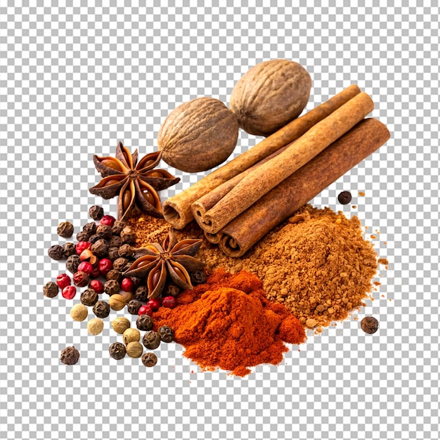 Collezione di spezie con bastoncini di cannella