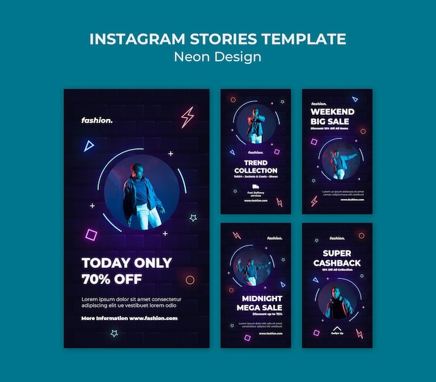 Collezione di storie al neon su Instagram per la vendita di negozi di abbigliamento clothing