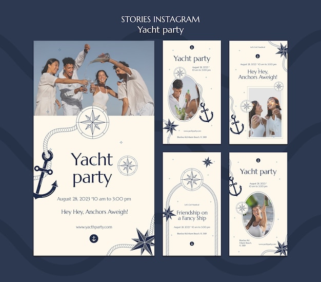 Collezione di storie di Instagram celebrazione di una festa in yacht di lusso