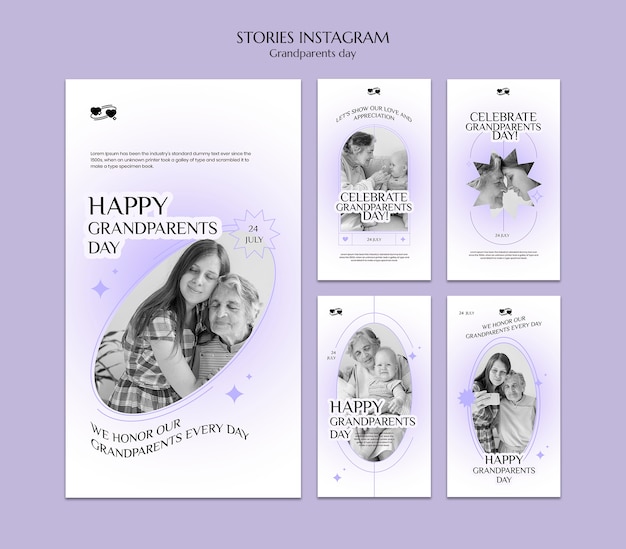 Collezione di storie di instagram del giorno dei nonni con design a cuori