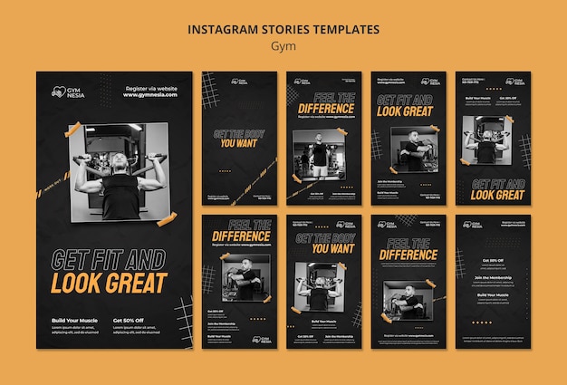 Collezione di storie di instagram di palestra e fitness