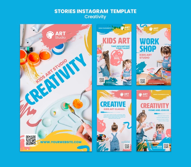 PSD collezione di storie di instagram di pittura e creatività