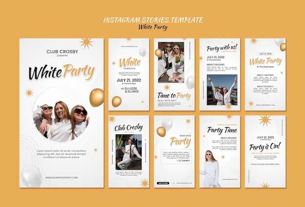 Collezione di storie di instagram per feste bianche