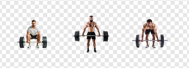 PSD collezione di uomo con allenamento con barbell concetto di sollevamento pesi isolato su sfondo trasparente