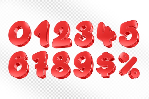 Collezione rossa 3D di numeri dorati