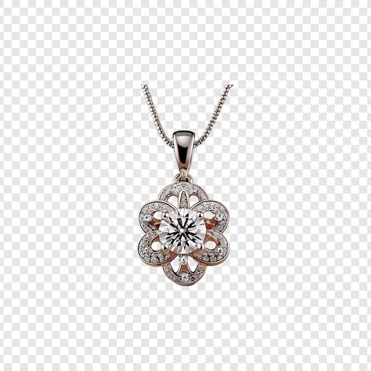 PSD un collier de bijoux avec un diamant sur un fond transparent