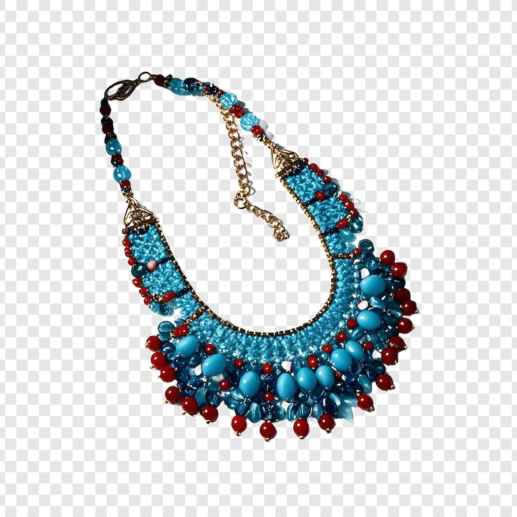 PSD un collier avec un collier de perles bleues et un collier