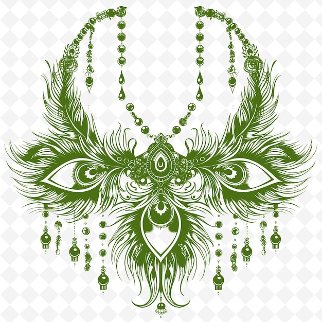 PSD un collier avec un motif floral vert et les yeux sont faits de cristaux