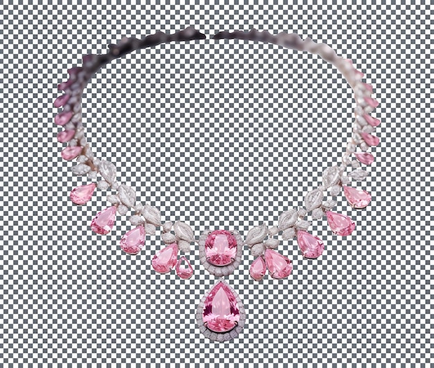 collier en or blanc avec des diamants roses isolés sur un fond transparent