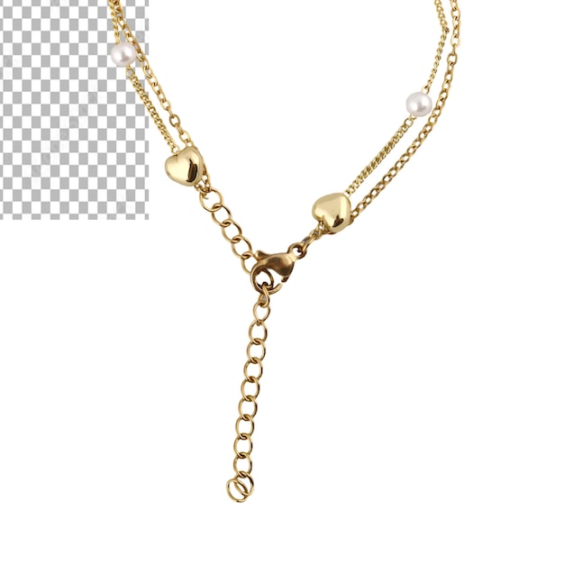 Un collier d'or avec des charmes de cœur et des accents de perles
